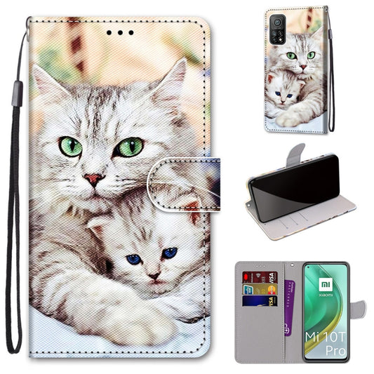 For Xiaomi Mi 10T Pro / 10T / K30s Coloured Drawing Cross Texture Horizontal Flip PU Leather Case with Holder & Card Slots & Wallet & Lanyard(Big Cat Holding Kitten) - Xiaomi Cases by buy2fix | Online Shopping UK | buy2fix