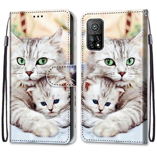 For Xiaomi Mi 10T Pro / 10T / K30s Coloured Drawing Cross Texture Horizontal Flip PU Leather Case with Holder & Card Slots & Wallet & Lanyard(Big Cat Holding Kitten) - Xiaomi Cases by buy2fix | Online Shopping UK | buy2fix