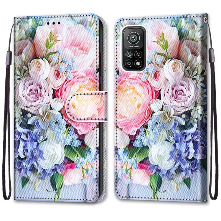 For Xiaomi Mi 10T Pro / 10T / K30s Coloured Drawing Cross Texture Horizontal Flip PU Leather Case with Holder & Card Slots & Wallet & Lanyard(Light Pink Bouquet) - Xiaomi Cases by buy2fix | Online Shopping UK | buy2fix
