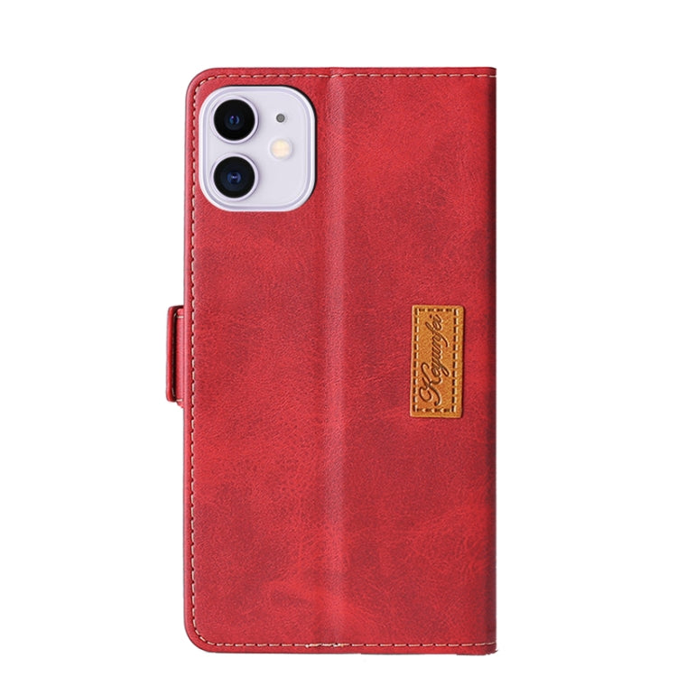 For iPhone 11 Retro Texture Contrast Color Side Buckle Horizontal Flip Leather Case with Holder & Card Slots & Wallet (Red) - iPhone 11 Cases by buy2fix | Online Shopping UK | buy2fix