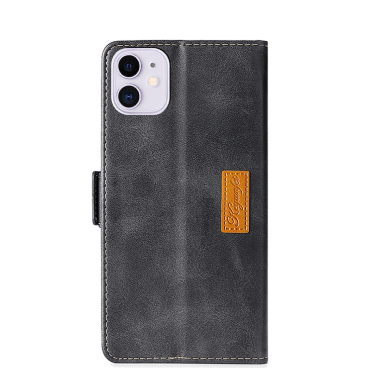 For iPhone 11 Retro Texture Contrast Color Side Buckle Horizontal Flip Leather Case with Holder & Card Slots & Wallet (Black) - iPhone 11 Cases by buy2fix | Online Shopping UK | buy2fix