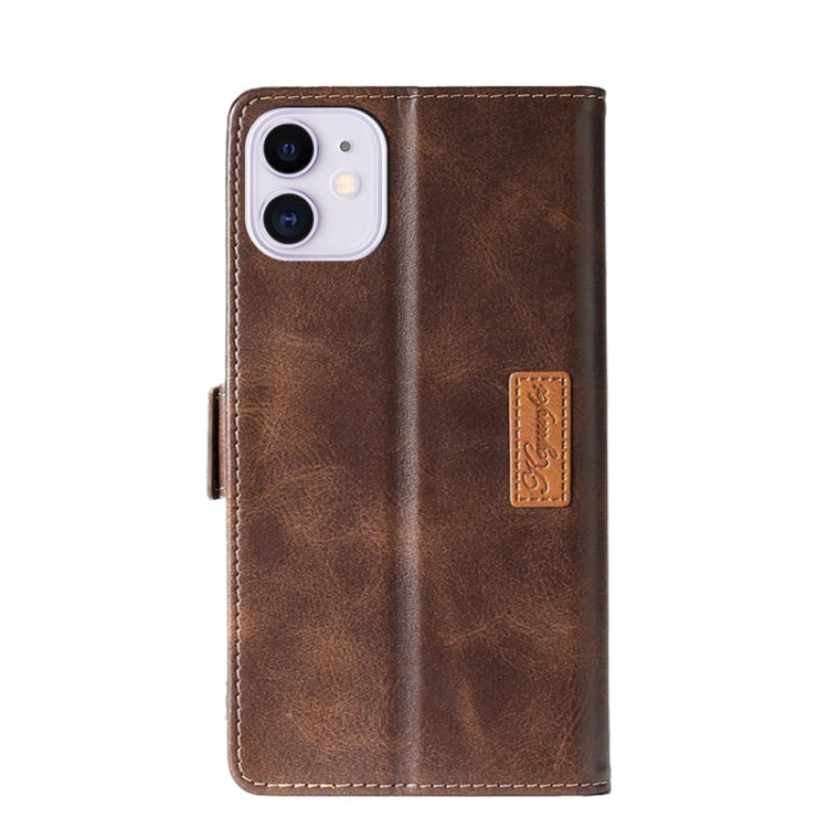 For iPhone 11 Retro Texture Contrast Color Side Buckle Horizontal Flip Leather Case with Holder & Card Slots & Wallet (Brown) - iPhone 11 Cases by buy2fix | Online Shopping UK | buy2fix