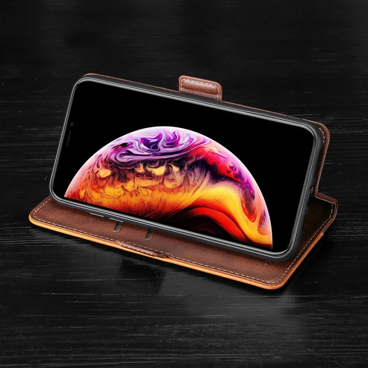 For iPhone 11 Retro Texture Contrast Color Side Buckle Horizontal Flip Leather Case with Holder & Card Slots & Wallet (Brown) - iPhone 11 Cases by buy2fix | Online Shopping UK | buy2fix