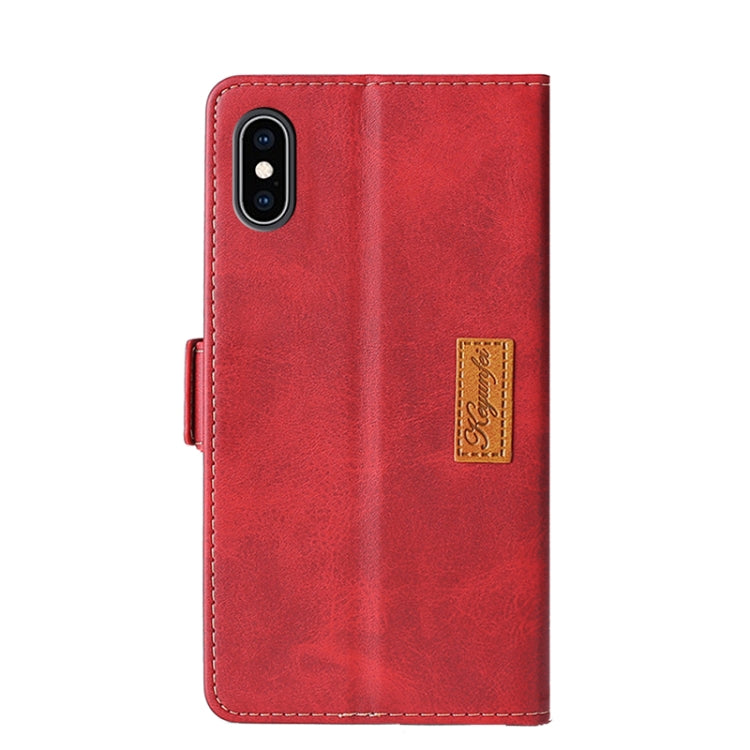 For iPhone X / XS Retro Texture Contrast Color Side Buckle Horizontal Flip Leather Case with Holder & Card Slots & Wallet(Red) - More iPhone Cases by buy2fix | Online Shopping UK | buy2fix