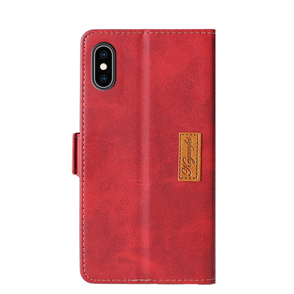 For iPhone X / XS Retro Texture Contrast Color Side Buckle Horizontal Flip Leather Case with Holder & Card Slots & Wallet(Red) - More iPhone Cases by buy2fix | Online Shopping UK | buy2fix