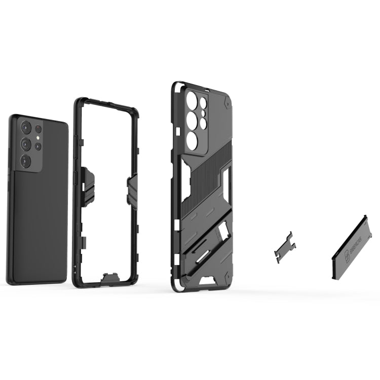 For Samsung Galaxy S21 Ultra 5G Punk Armor 2 in 1 PC + TPU Shockproof Case with Invisible Holder(Orange) - Galaxy S21 Ultra 5G Cases by buy2fix | Online Shopping UK | buy2fix
