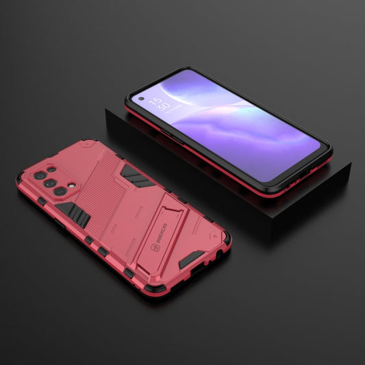 For OPPO Reno5 5G Punk Armor 2 in 1 PC + TPU Shockproof Case with Invisible Holder(Light Red) - OPPO Cases by buy2fix | Online Shopping UK | buy2fix