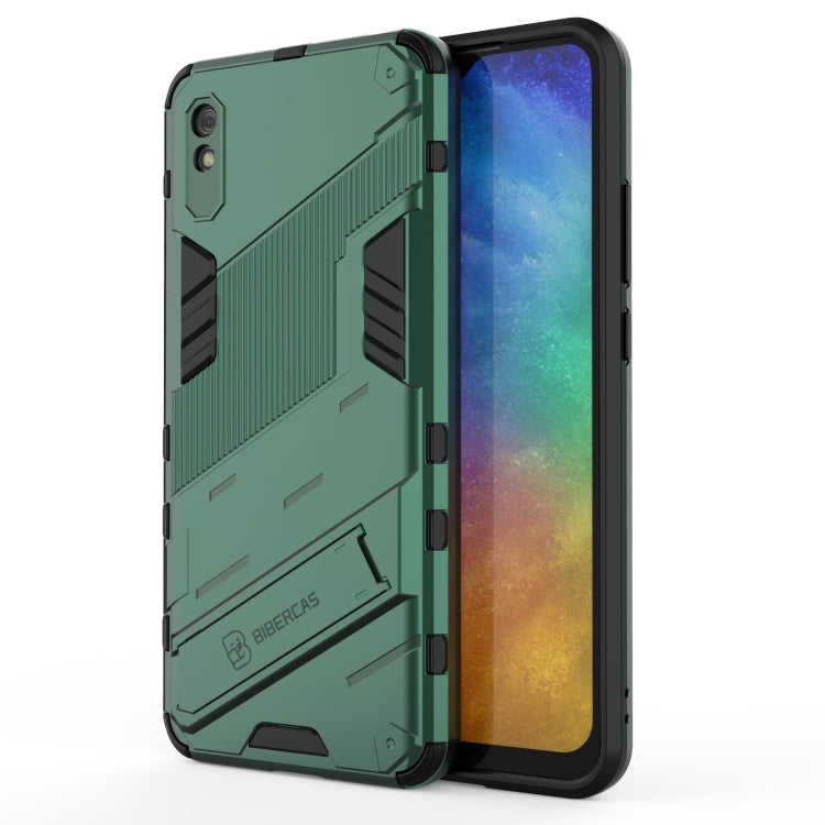 For Xiaomi Redmi 9A Punk Armor 2 in 1 PC + TPU Shockproof Case with Invisible Holder(Green) - Xiaomi Cases by buy2fix | Online Shopping UK | buy2fix