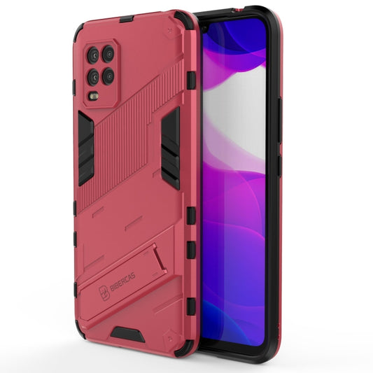 For Xiaomi Mi 10 Lite 5G Punk Armor 2 in 1 PC + TPU Shockproof Case with Invisible Holder(Light Red) - Xiaomi Cases by buy2fix | Online Shopping UK | buy2fix