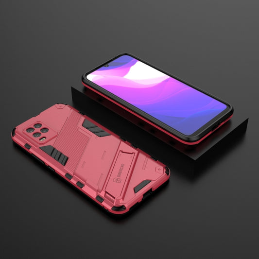 For Xiaomi Mi 10 Lite 5G Punk Armor 2 in 1 PC + TPU Shockproof Case with Invisible Holder(Light Red) by buy2fix