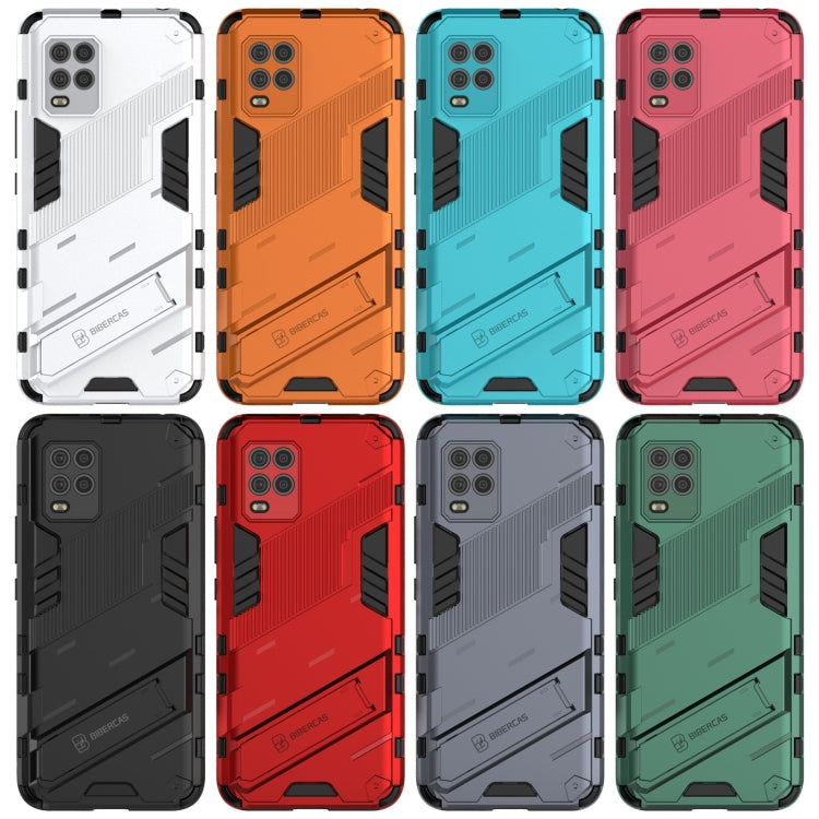 For Xiaomi Mi 10 Lite 5G Punk Armor 2 in 1 PC + TPU Shockproof Case with Invisible Holder(Light Red) - Xiaomi Cases by buy2fix | Online Shopping UK | buy2fix