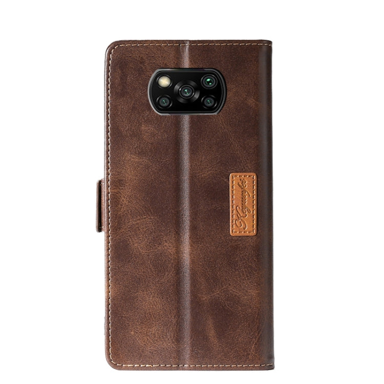 For Xiaomi Poco X3 NFC Retro Texture Contrast Color Side Buckle Horizontal Flip Leather Case with Holder & Card Slots & Wallet(Brown) - Xiaomi Cases by buy2fix | Online Shopping UK | buy2fix