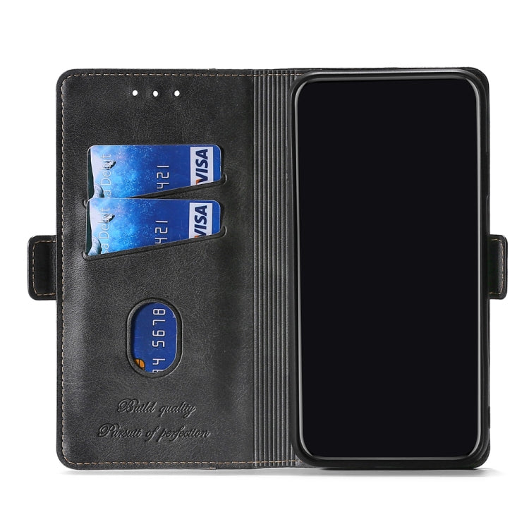 For Xiaomi Pocophone F1 Retro Texture Contrast Color Side Buckle Horizontal Flip Leather Case with Holder & Card Slots & Wallet(Black) - Xiaomi Cases by buy2fix | Online Shopping UK | buy2fix