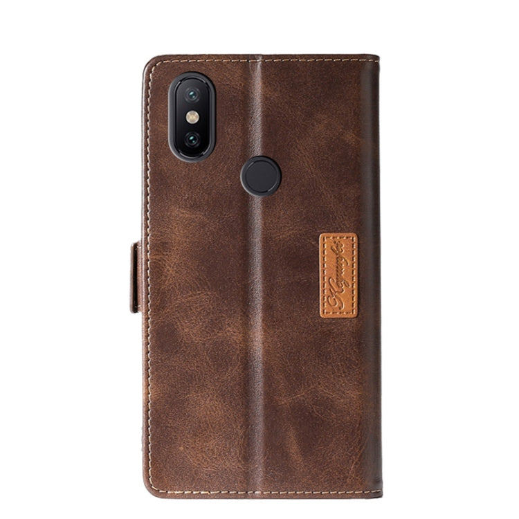 For Xiaomi Mi 6X / A2 Retro Texture Contrast Color Side Buckle Horizontal Flip Leather Case with Holder & Card Slots & Wallet(Brown) - Xiaomi Cases by buy2fix | Online Shopping UK | buy2fix