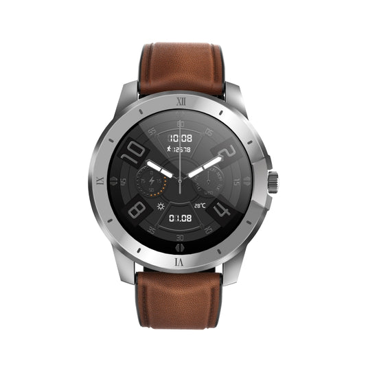 MX12 1.3 inch IPS Color Screen IP68 Waterproof Smart Watch, Support Bluetooth Call / Sleep Monitoring / Heart Rate Monitoring, Style: Leather Strap(Silver Brown) by buy2fix