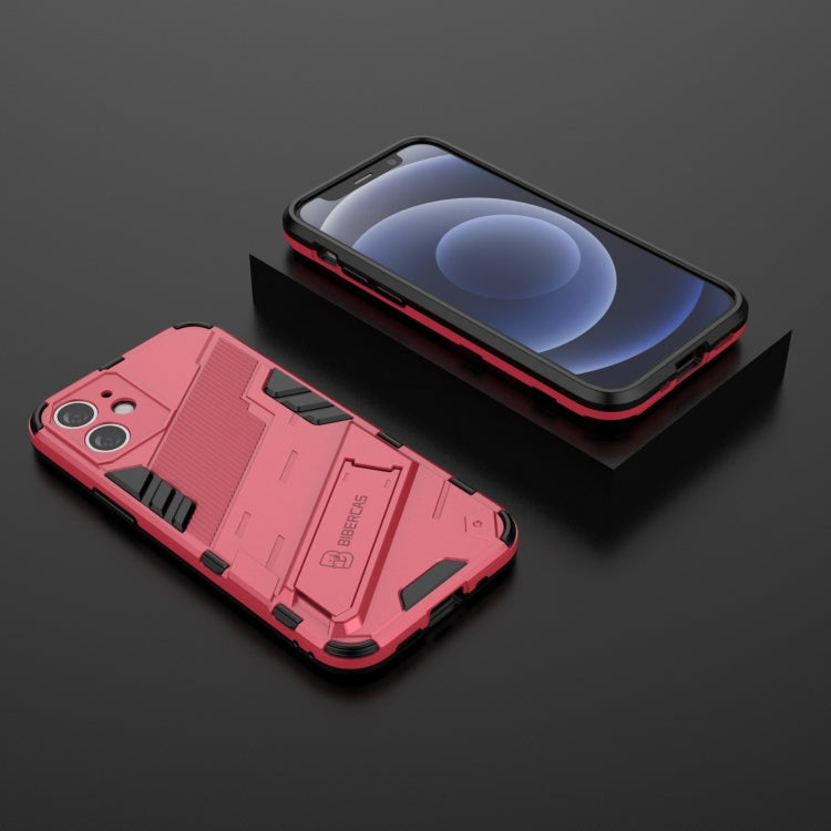 For iPhone 12 mini Punk Armor 2 in 1 PC + TPU Shockproof Case with Invisible Holder (Light Red) - iPhone 12 mini Cases by buy2fix | Online Shopping UK | buy2fix