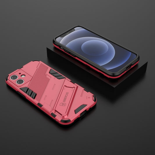 For iPhone 12 mini Punk Armor 2 in 1 PC + TPU Shockproof Case with Invisible Holder (Light Red) - iPhone 12 mini Cases by buy2fix | Online Shopping UK | buy2fix