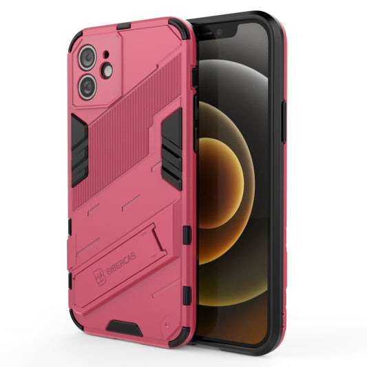 For iPhone 12 Punk Armor 2 in 1 PC + TPU Shockproof Case with Invisible Holder(Light Red) - iPhone 12 / 12 Pro Cases by buy2fix | Online Shopping UK | buy2fix