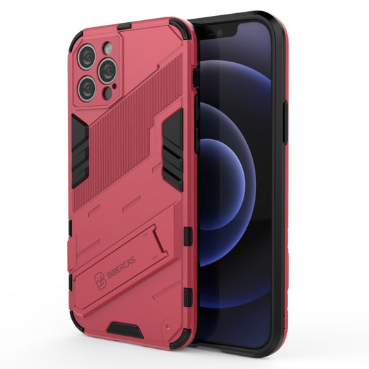 For iPhone 12 Pro Punk Armor 2 in 1 PC + TPU Shockproof Case with Invisible Holder(Light Red) - iPhone 12 / 12 Pro Cases by buy2fix | Online Shopping UK | buy2fix