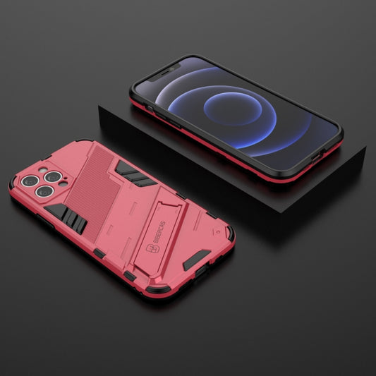 For iPhone 12 Pro Punk Armor 2 in 1 PC + TPU Shockproof Case with Invisible Holder(Light Red) - iPhone 12 / 12 Pro Cases by buy2fix | Online Shopping UK | buy2fix