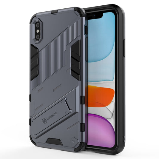For iPhone X / XS Punk Armor 2 in 1 PC + TPU Shockproof Case with Invisible Holder(Grey) - More iPhone Cases by buy2fix | Online Shopping UK | buy2fix