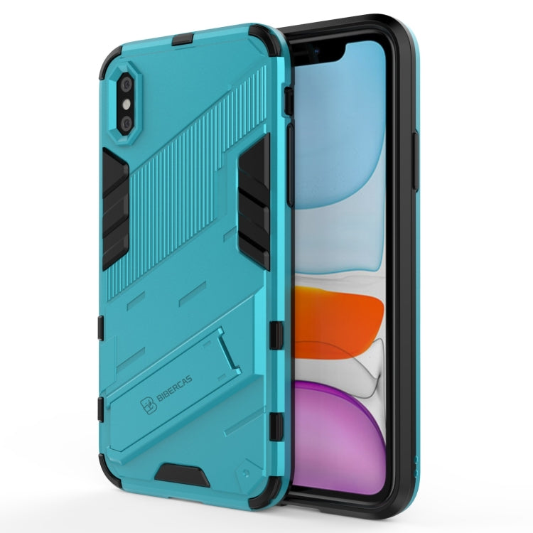 For iPhone X / XS Punk Armor 2 in 1 PC + TPU Shockproof Case with Invisible Holder(Blue) - More iPhone Cases by buy2fix | Online Shopping UK | buy2fix