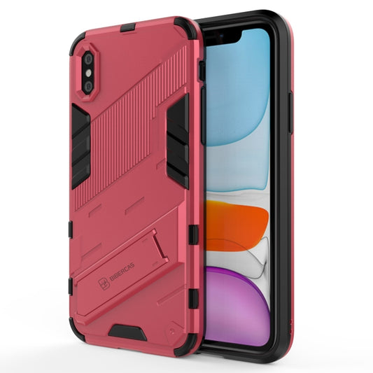 For iPhone X / XS Punk Armor 2 in 1 PC + TPU Shockproof Case with Invisible Holder(Light Red) - More iPhone Cases by buy2fix | Online Shopping UK | buy2fix