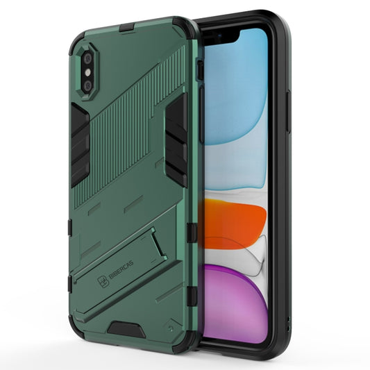 For iPhone XR Punk Armor 2 in 1 PC + TPU Shockproof Case with Invisible Holder(Green) - More iPhone Cases by buy2fix | Online Shopping UK | buy2fix