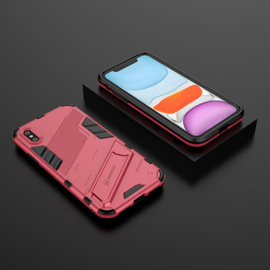 For iPhone XR Punk Armor 2 in 1 PC + TPU Shockproof Case with Invisible Holder(Light Red) - More iPhone Cases by buy2fix | Online Shopping UK | buy2fix
