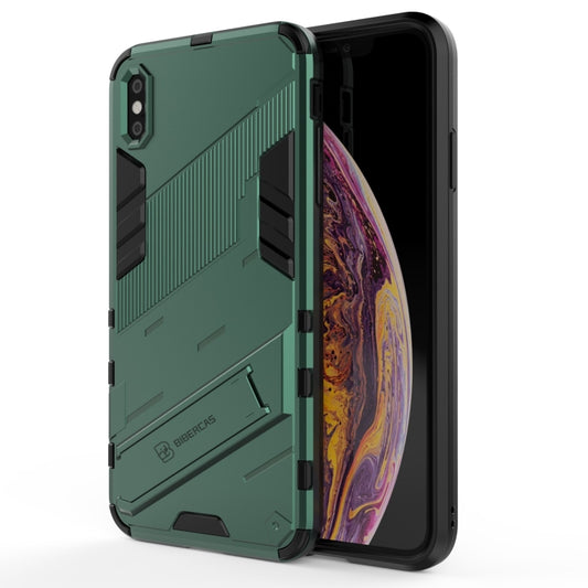 For iPhone XS Max Punk Armor 2 in 1 PC + TPU Shockproof Case with Invisible Holder(Green) - More iPhone Cases by buy2fix | Online Shopping UK | buy2fix