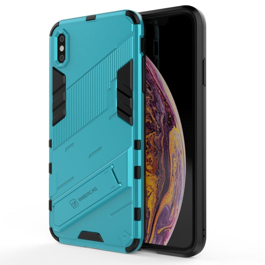 For iPhone XS Max Punk Armor 2 in 1 PC + TPU Shockproof Case with Invisible Holder(Blue) - More iPhone Cases by buy2fix | Online Shopping UK | buy2fix