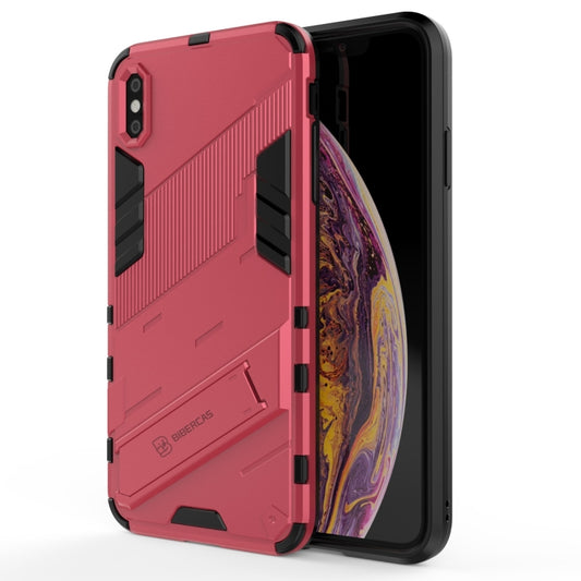 For iPhone XS Max Punk Armor 2 in 1 PC + TPU Shockproof Case with Invisible Holder(Light Red) - More iPhone Cases by buy2fix | Online Shopping UK | buy2fix
