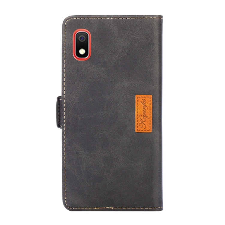 For Samsung Galaxy A10 Retro Texture Contrast Color Side Buckle Horizontal Flip Leather Case with Holder & Card Slots & Wallet(Black) by buy2fix