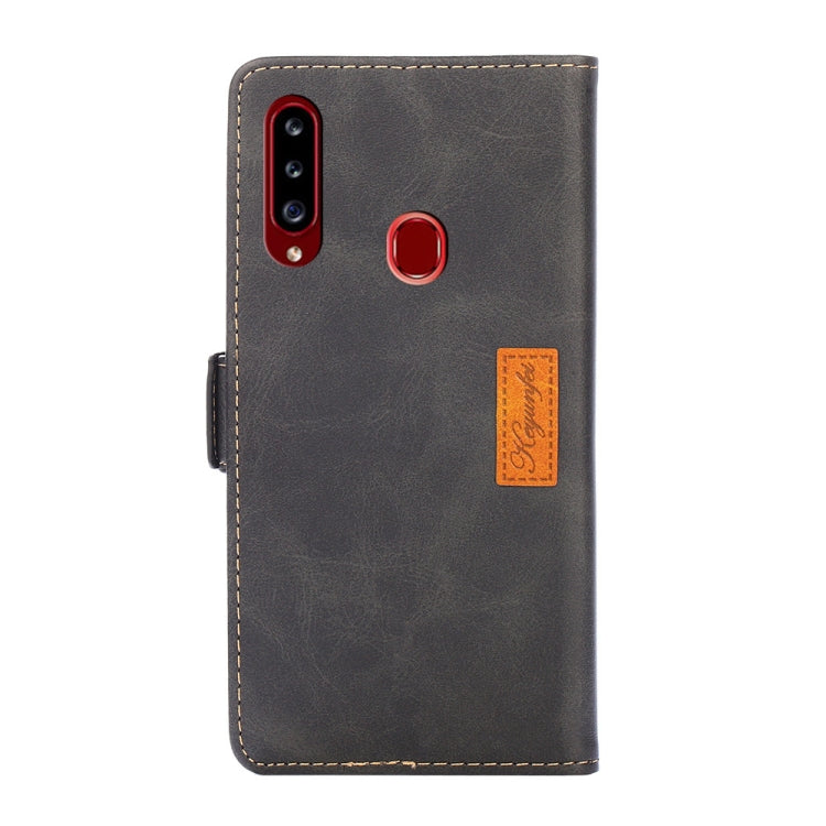 For Samsung Galaxy A20s Retro Texture Contrast Color Side Buckle Horizontal Flip Leather Case with Holder & Card Slots & Wallet(Black) by buy2fix