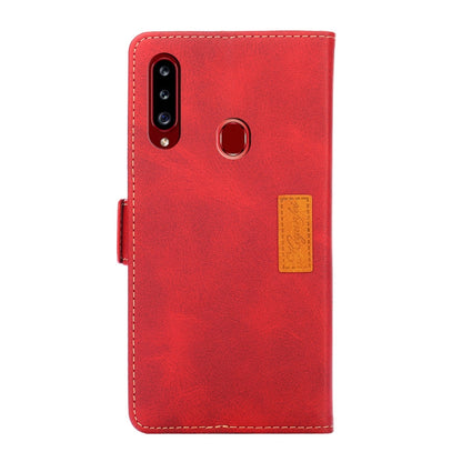 For Samsung Galaxy A20s Retro Texture Contrast Color Side Buckle Horizontal Flip Leather Case with Holder & Card Slots & Wallet(Red) by buy2fix