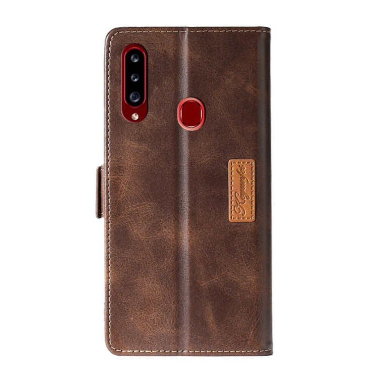 For Samsung Galaxy A20s Retro Texture Contrast Color Side Buckle Horizontal Flip Leather Case with Holder & Card Slots & Wallet(Brown) by buy2fix