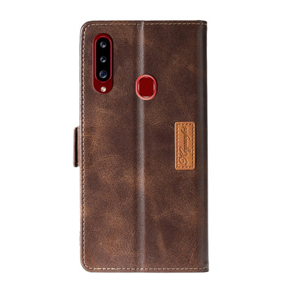 For Samsung Galaxy A20s Retro Texture Contrast Color Side Buckle Horizontal Flip Leather Case with Holder & Card Slots & Wallet(Brown) by buy2fix