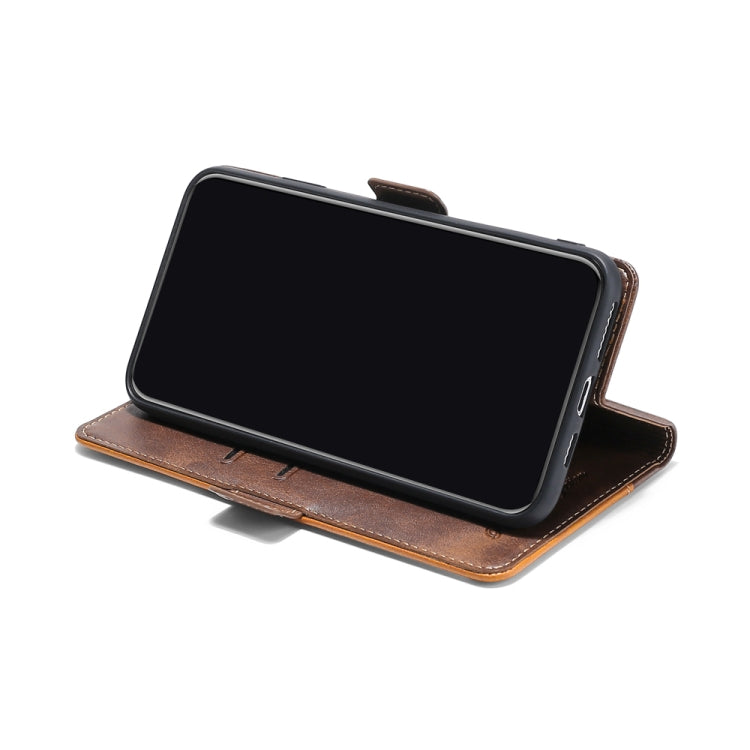 For Samsung Galaxy A20s Retro Texture Contrast Color Side Buckle Horizontal Flip Leather Case with Holder & Card Slots & Wallet(Brown) by buy2fix