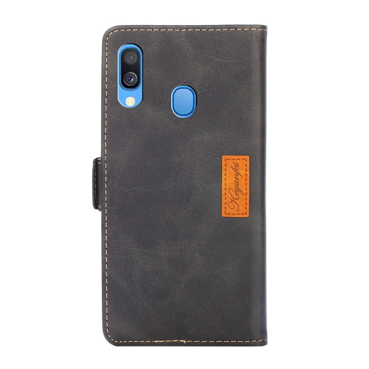For Samsung Galaxy A40 Retro Texture Contrast Color Side Buckle Horizontal Flip Leather Case with Holder & Card Slots & Wallet(Black) by buy2fix