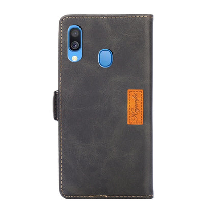 For Samsung Galaxy A40 Retro Texture Contrast Color Side Buckle Horizontal Flip Leather Case with Holder & Card Slots & Wallet(Black) by buy2fix