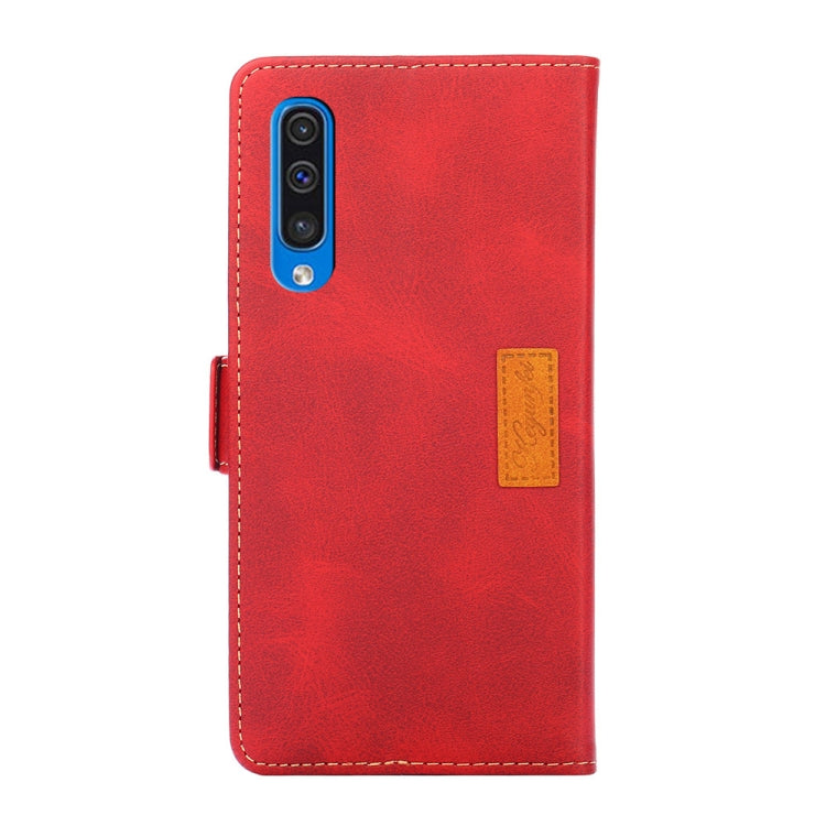 For Samsung Galaxy A50 Retro Texture Contrast Color Side Buckle Horizontal Flip Leather Case with Holder & Card Slots & Wallet(Red) by buy2fix