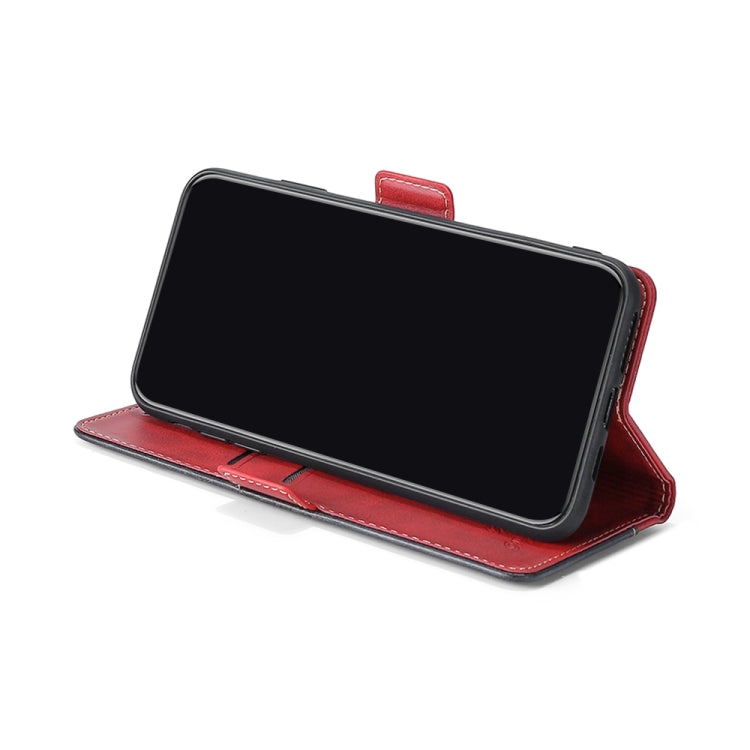 For Samsung Galaxy A50 Retro Texture Contrast Color Side Buckle Horizontal Flip Leather Case with Holder & Card Slots & Wallet(Red) by buy2fix