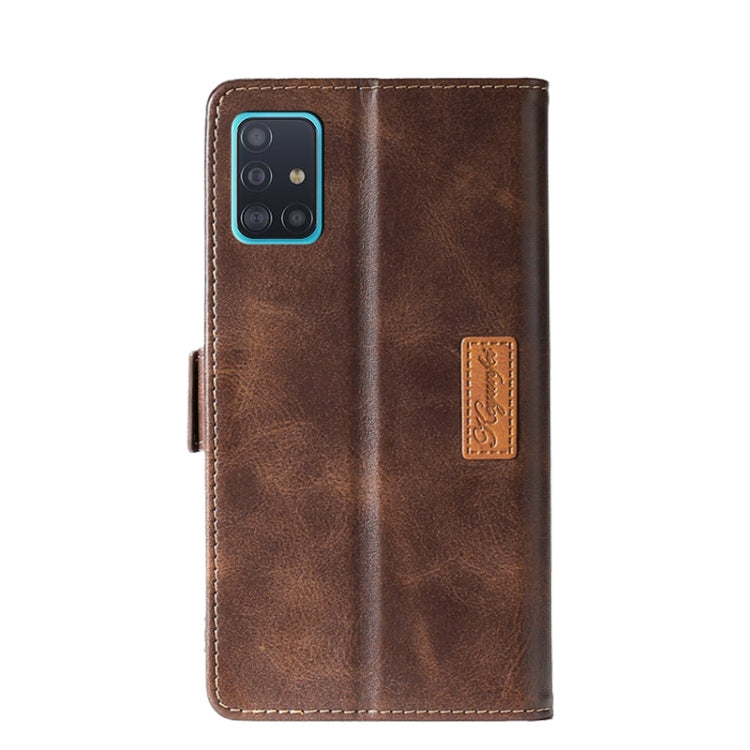 For Samsung Galaxy A51 5G Retro Texture Contrast Color Side Buckle Horizontal Flip Leather Case with Holder & Card Slots & Wallet(Brown) by buy2fix
