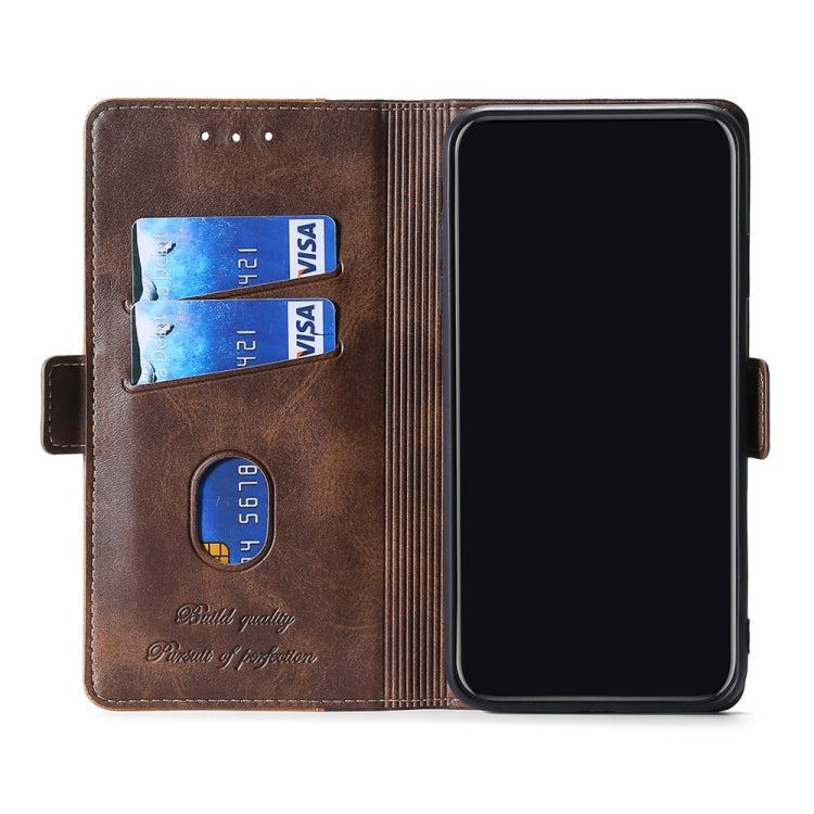 For Samsung Galaxy A51 5G Retro Texture Contrast Color Side Buckle Horizontal Flip Leather Case with Holder & Card Slots & Wallet(Brown) by buy2fix