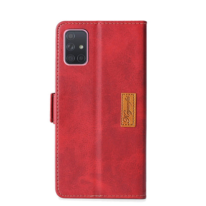 For Samsung Galaxy A71 Retro Texture Contrast Color Side Buckle Horizontal Flip Leather Case with Holder & Card Slots & Wallet(Red) by buy2fix