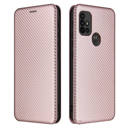 For Motorola Moto G30 / G10 Carbon Fiber Texture Horizontal Flip TPU + PC + PU Leather Case with Card Slot(Pink) - Motorola Cases by buy2fix | Online Shopping UK | buy2fix