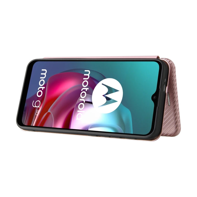 For Motorola Moto G30 / G10 Carbon Fiber Texture Horizontal Flip TPU + PC + PU Leather Case with Card Slot(Pink) - Motorola Cases by buy2fix | Online Shopping UK | buy2fix