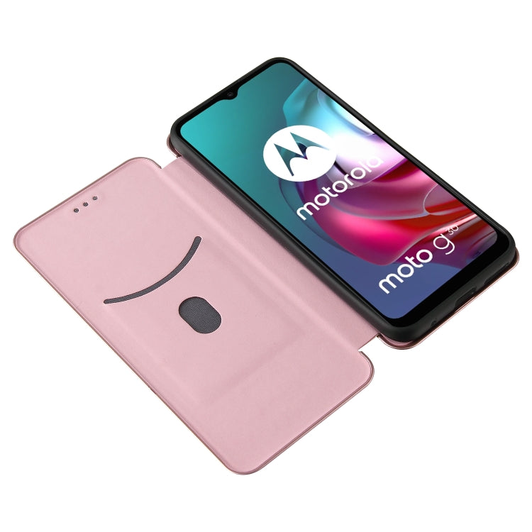 For Motorola Moto G30 / G10 Carbon Fiber Texture Horizontal Flip TPU + PC + PU Leather Case with Card Slot(Pink) - Motorola Cases by buy2fix | Online Shopping UK | buy2fix
