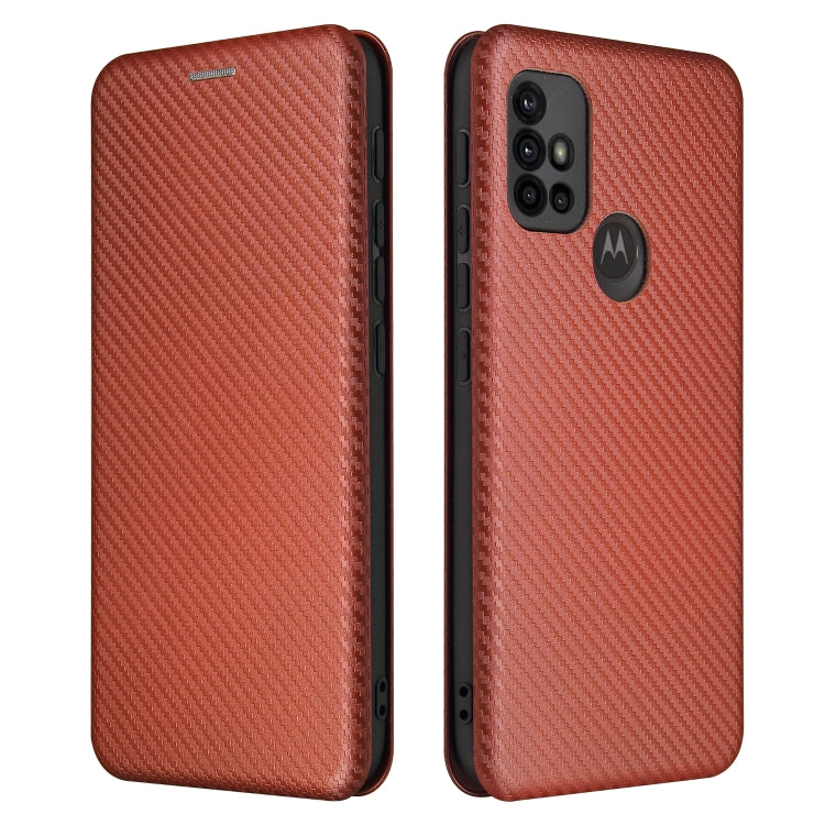 For Motorola Moto G30 / G10 Carbon Fiber Texture Horizontal Flip TPU + PC + PU Leather Case with Card Slot(Brown) - Motorola Cases by buy2fix | Online Shopping UK | buy2fix