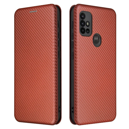 For Motorola Moto G30 / G10 Carbon Fiber Texture Horizontal Flip TPU + PC + PU Leather Case with Card Slot(Brown) - Motorola Cases by buy2fix | Online Shopping UK | buy2fix